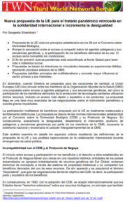 Nueva propuesta de la UE para el tratado pandémico retrocede en la solidaridad internacional e incrementa la desigualdad